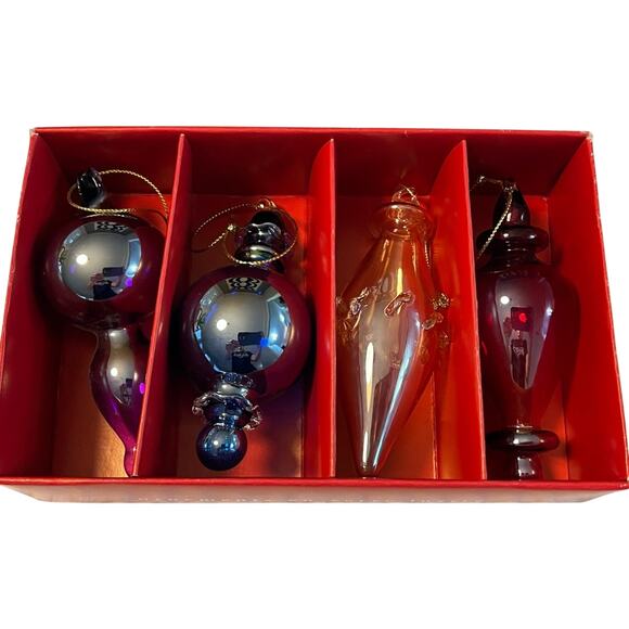Pier 1 Imports Christmas Blown Glass Ornaments Luster Colorful Set of 4 - Picture 1 of 8